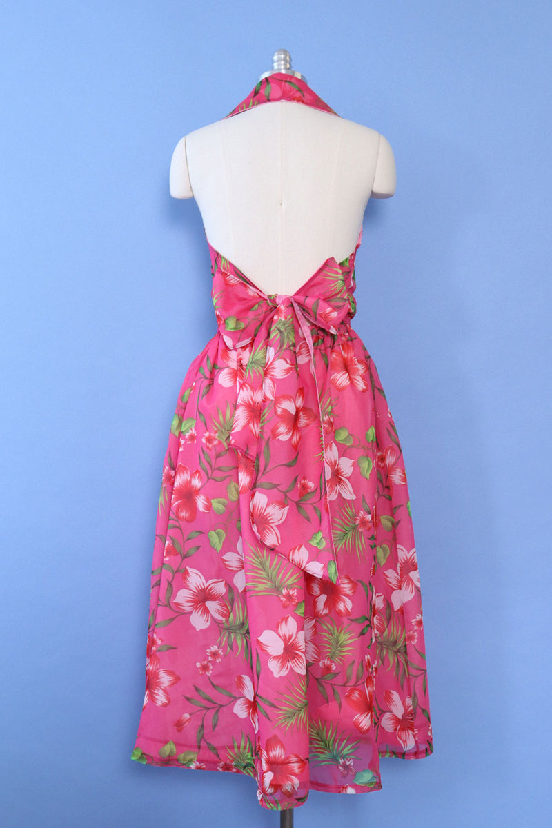 Hot Pink Hibiscus Halter Dress L OMNIA Hot Pink Hibiscus Halter Dress L OMNIA