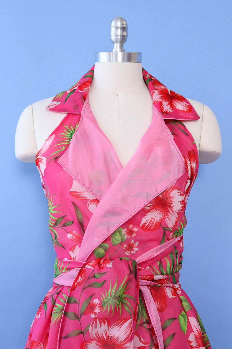 Hot Pink Hibiscus Halter Dress L Hot Pink Hibiscus Halter Dress L