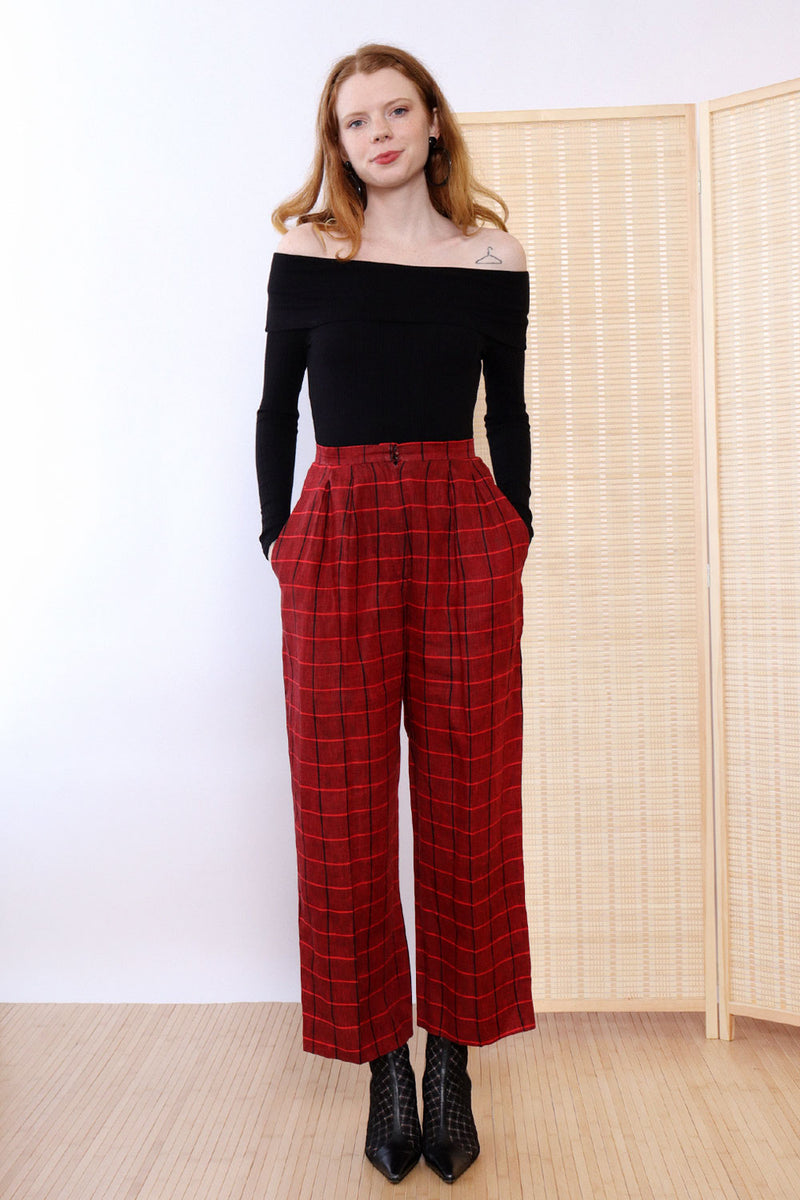 Red checked trousers sale