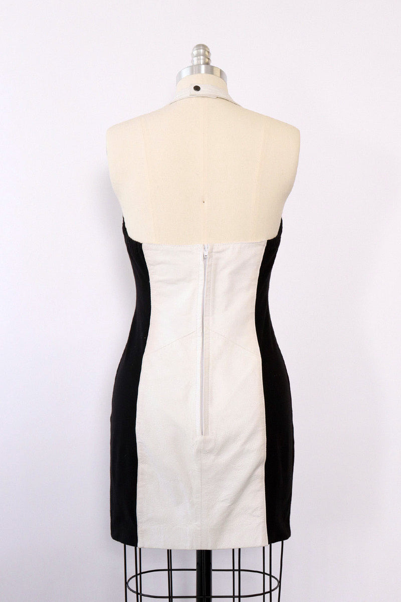 Black & White Leather Panel Dress M OMNIA Black & White Leather Panel Dress M OMNIA