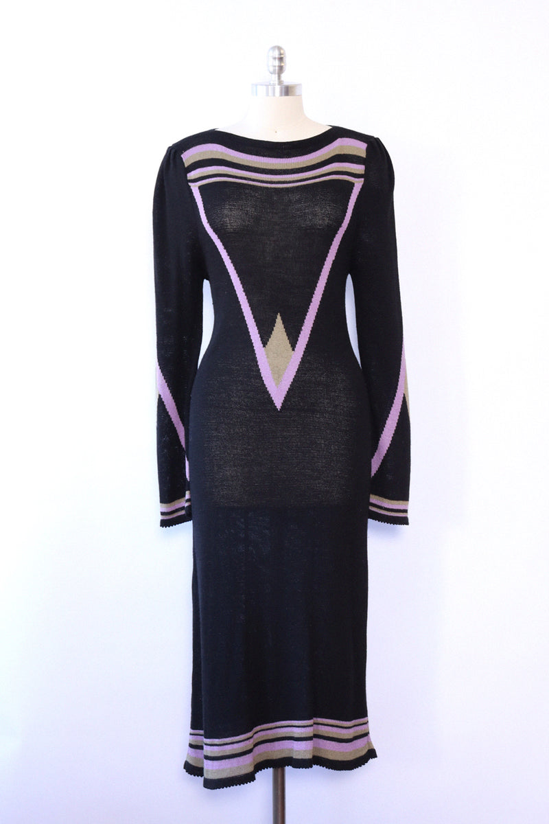 Black and Lilac Geometric Sweater Dress L Black and Lilac Geometric Sweater Dress L