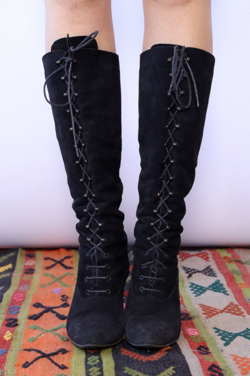 Knee high granny boots sales