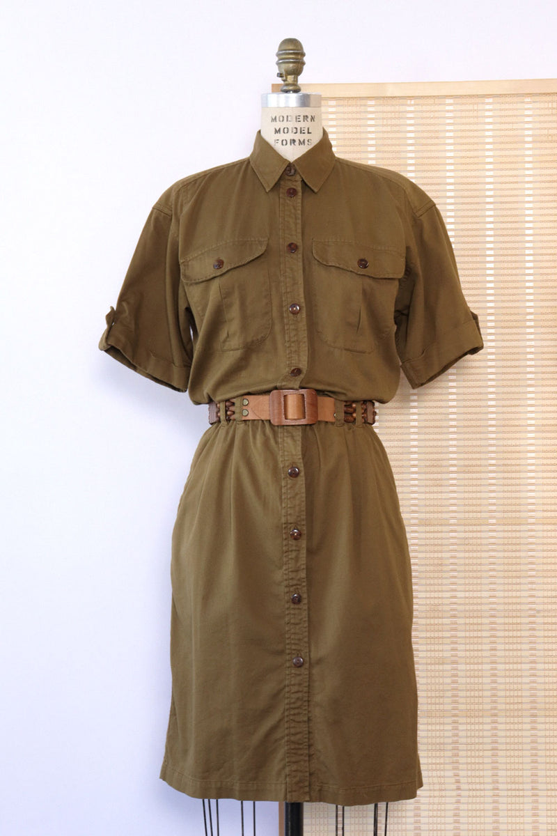 Olive Cotton Twill Utility Dress M/L OMNIA Olive Cotton Twill Utility Dress M/L OMNIA