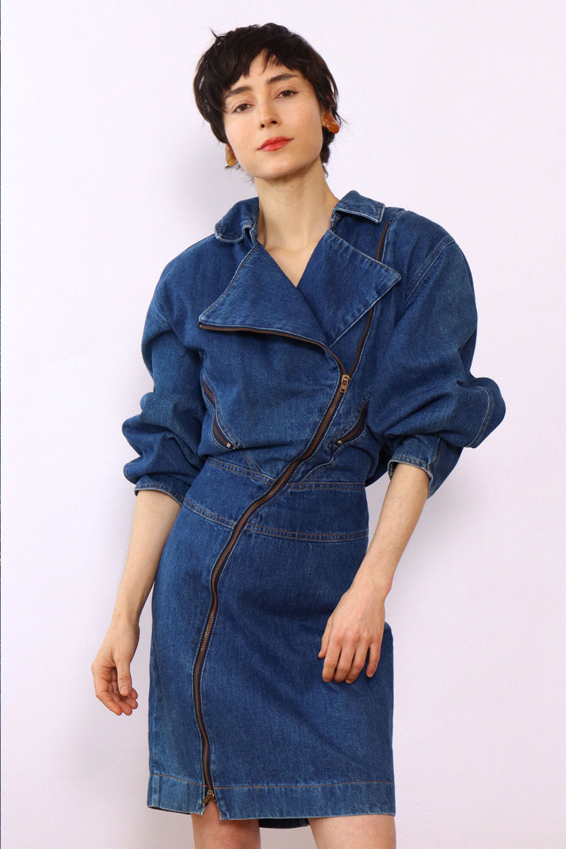 moto denim dress Nina Piccalino Denim Moto Dress M/L OMNIA