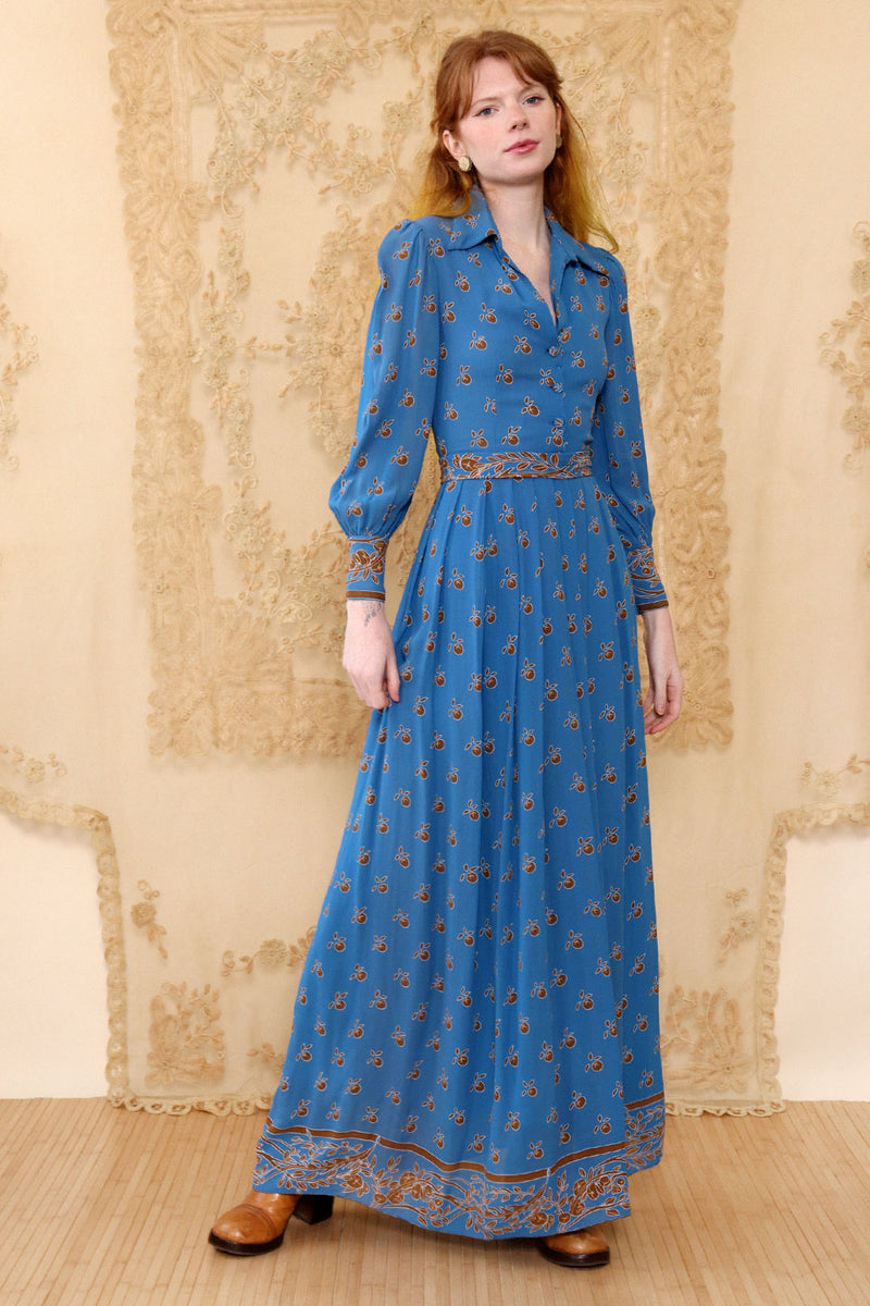 1940s Cornflower Blue Rayon Maxi XXS 1940s Cornflower Blue Rayon Maxi XXS