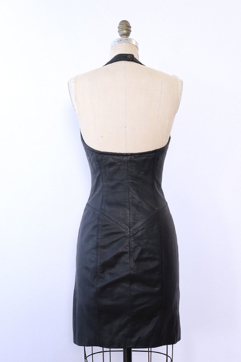 Zip Up Leather Halter Dress S OMNIA Zip Up Leather Halter Dress S OMNIA
