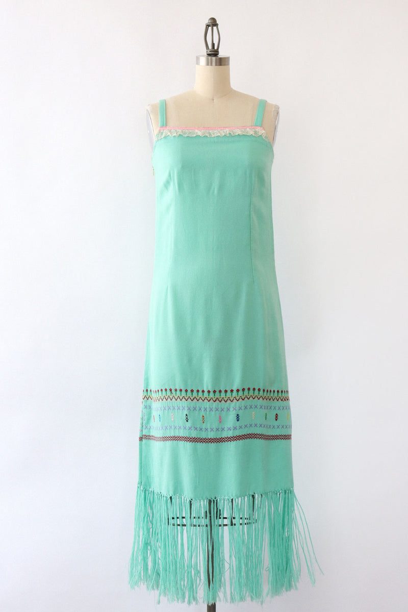 Seafoam Folk Flapper Dress XS OMNIA Seafoam Folk Flapper Dress XS OMNIA