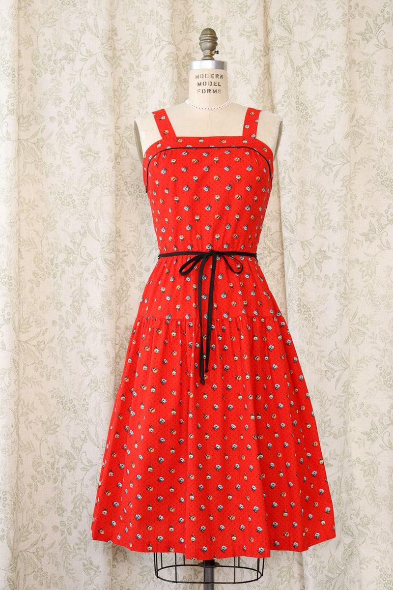 Apple Blossom Red Cotton Sundress M OMNIA Apple Blossom Red Cotton Sundress M OMNIA