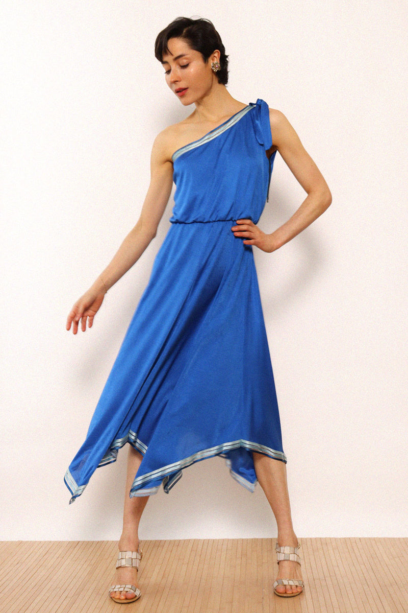blue disco dress Aegean Asymmetrical S-M/L – OMNIA over disc sequins 60s_inspired_dress Waist Size:46″ Staud Orion Mini Dress
