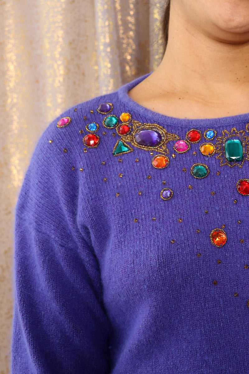 Bejeweled Violet Angora Sweater S L