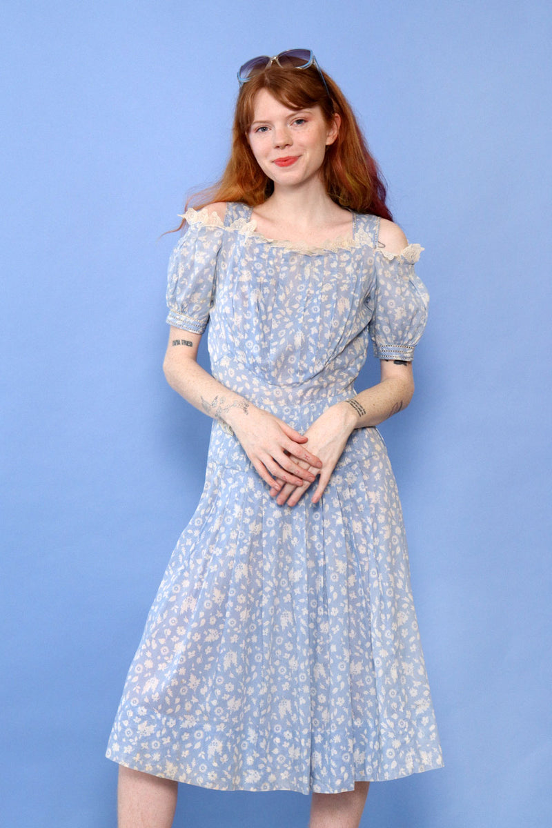 1930s Swiss Cotton Floral Dress XS/S 1930s Swiss Cotton Floral Dress XS/S