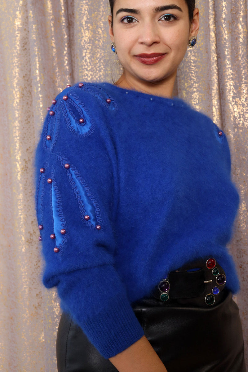 Cobalt Embellished Angora Sweater M/L