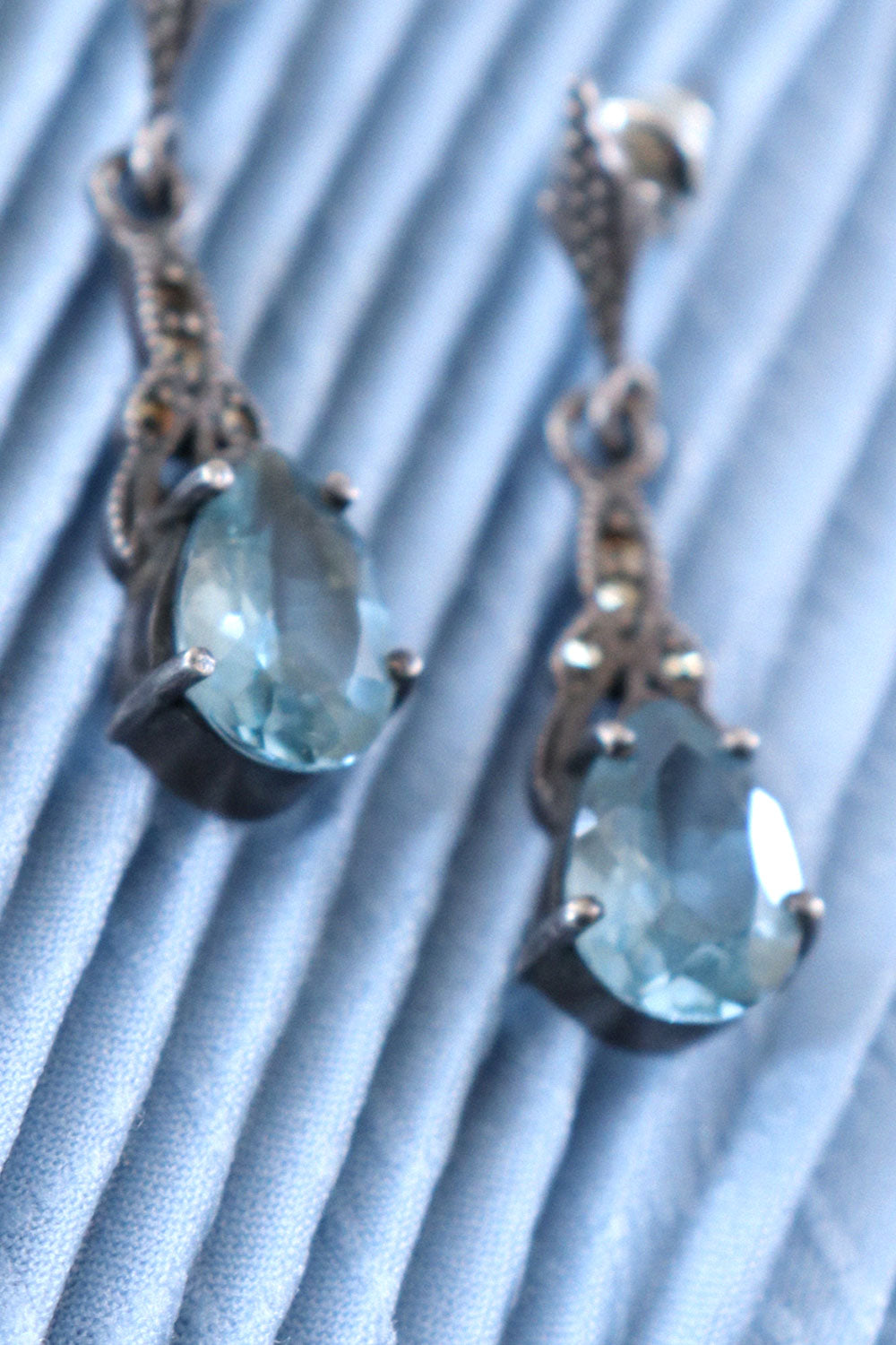 Ice Blue Marcasite Sterling Drops