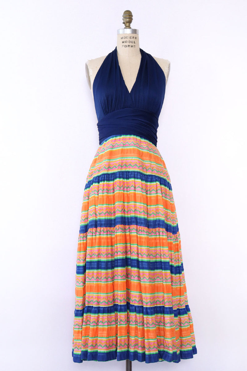Sunset Stripe Halter Dress XS/S OMNIA Sunset Stripe Halter Dress XS/S OMNIA