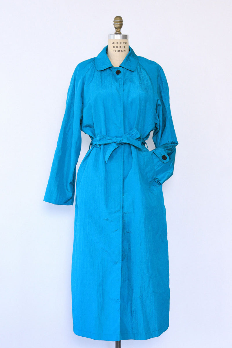 Teal Crinkle Trench Coat M OMNIA Teal Crinkle Trench Coat M OMNIA
