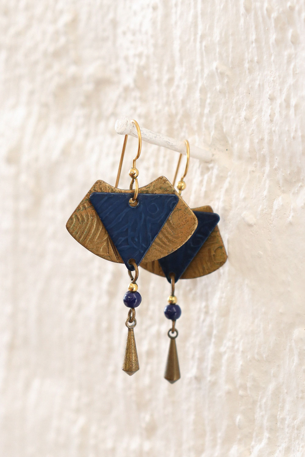 Blue Brass Etched Dangles