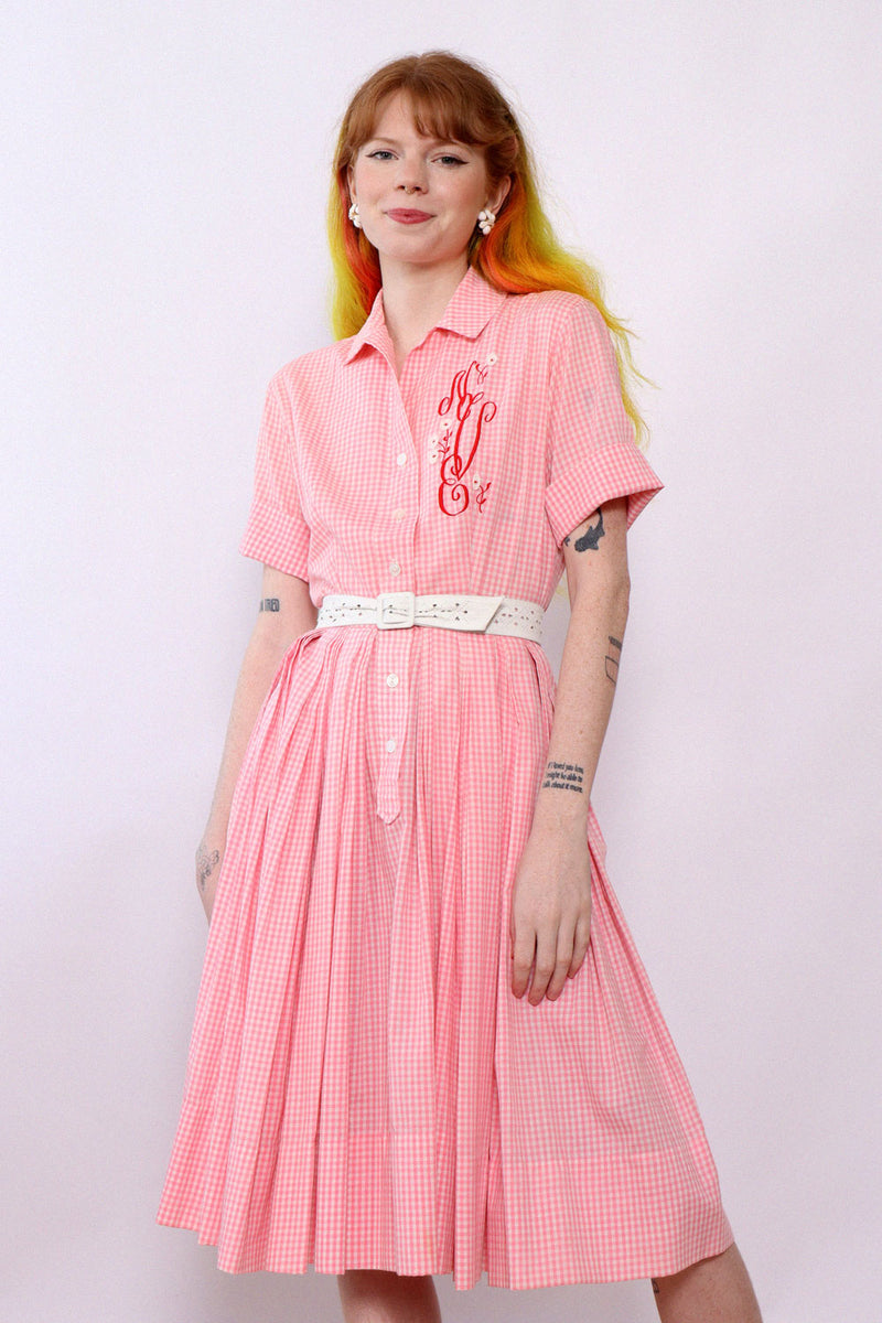 Pink Gingham Monogrammed Shirt Dress XS – OMNIA Pink Gingham Monogrammed Shirt Dress XS – OMNIA