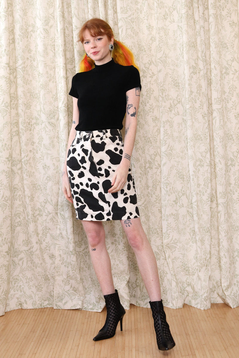 Cow Print Denim Skirt XS