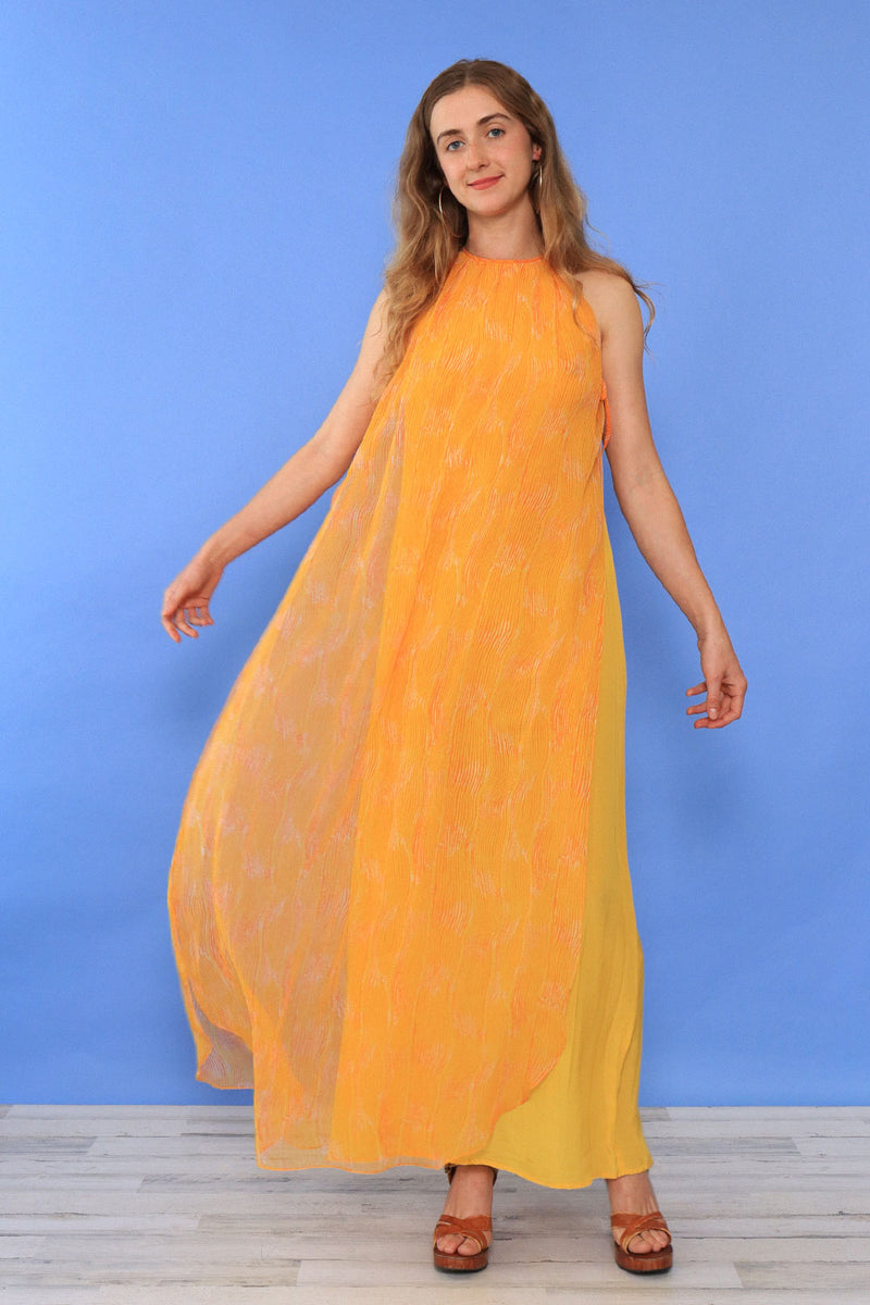 Chiffon Overlay Long Dress With Overlay Top Capraro Mango Chiffon Overlay Dress S/M Chiffon Overlay Long Dress With Overlay Top Capraro Mango Chiffon Overlay Dress S/M