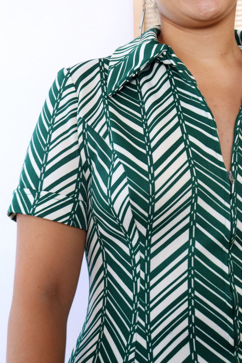 Spruce Chevron Collared Dress L OMNIA Spruce Chevron Collared Dress L OMNIA