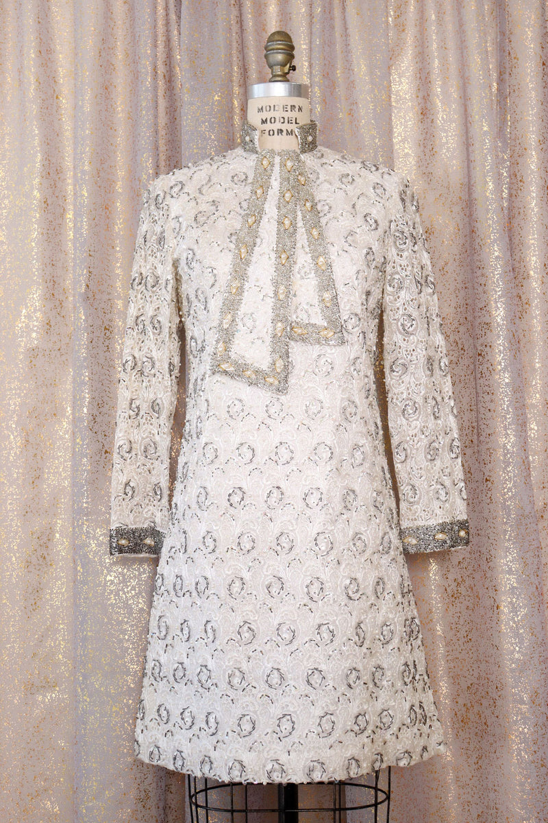 1960s Icy Beaded Shift Dress S OMNIA 1960s Icy Beaded Shift Dress S OMNIA