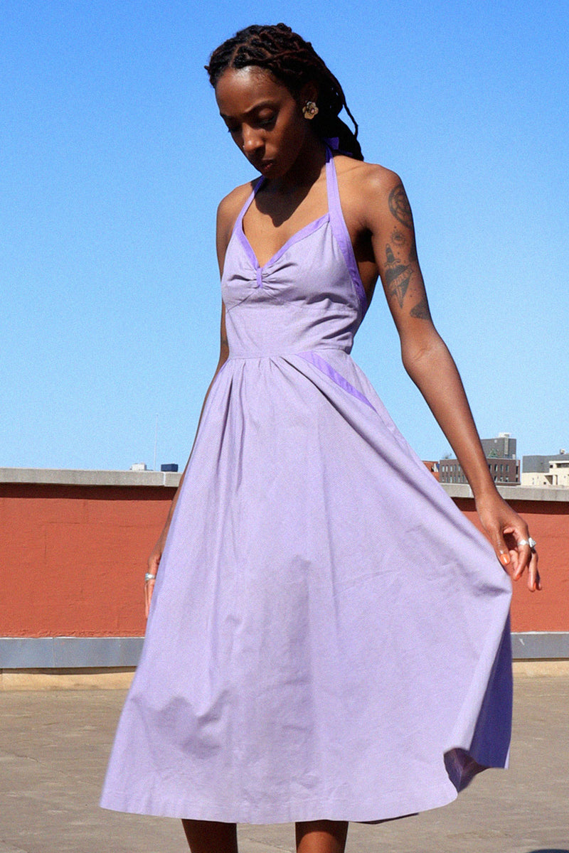 lavender cotton dress Belle France Lavender Cotton Halter S – OMNIA