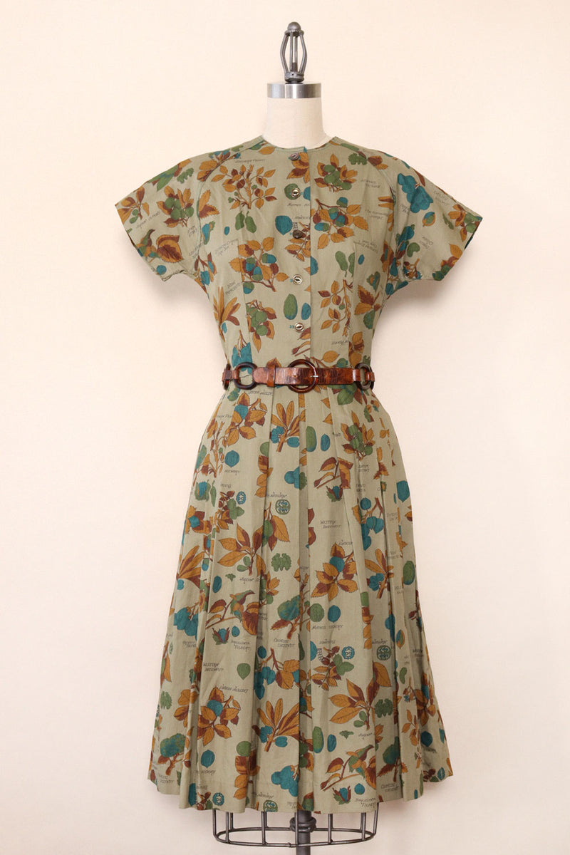 1950s Nature Guide Cotton Day Dress XS OMNIA 1950s Nature Guide Cotton Day Dress XS OMNIA
