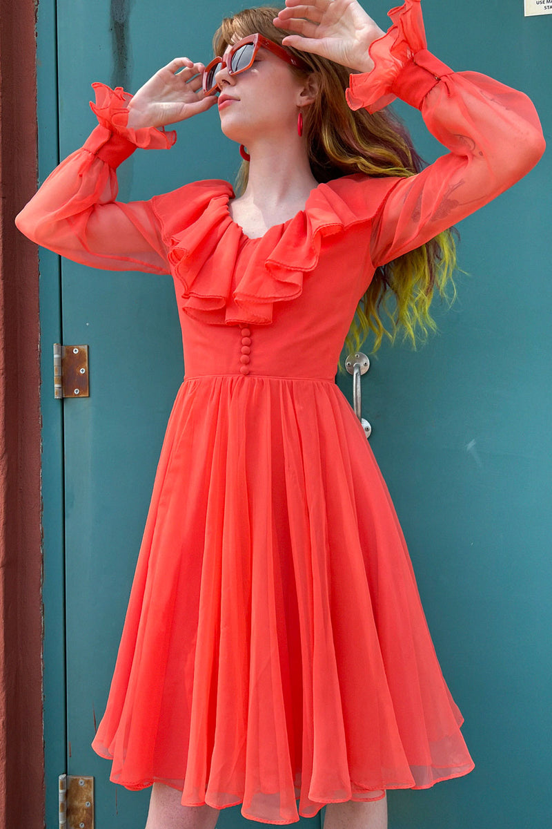 miss elliette chiffon dress 1960s Miss Elliette Shocking Pink Chiffon Dress