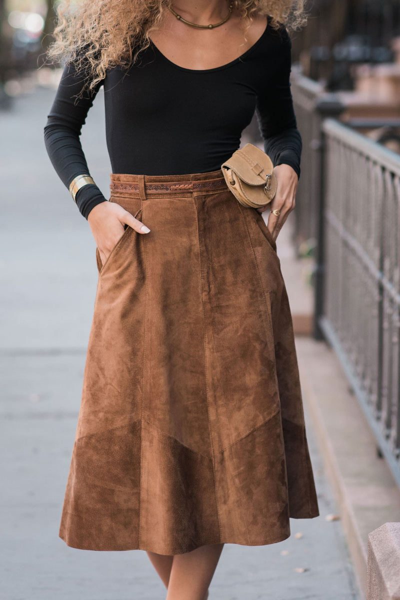 High Waist Walnut Suede Skirt XS/S – OMNIA - Main Image