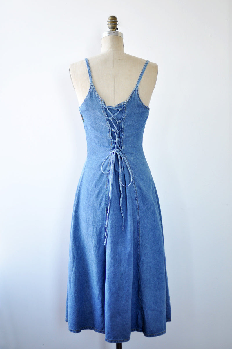 Speedy Lace-Up Denim Dress S/M OMNIA Speedy Lace-Up Denim Dress S/M OMNIA