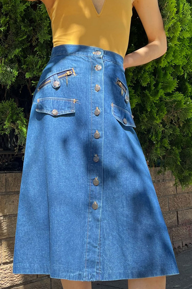 Denim Double Zip 70s Skirt XS - Main Image