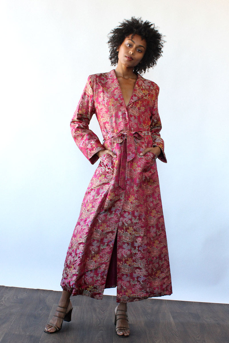 pink chinoiserie dress Pink Lace Qipao Collar Chinoiserie Lolita OP Dress with Swallow and Peach Blossom Print