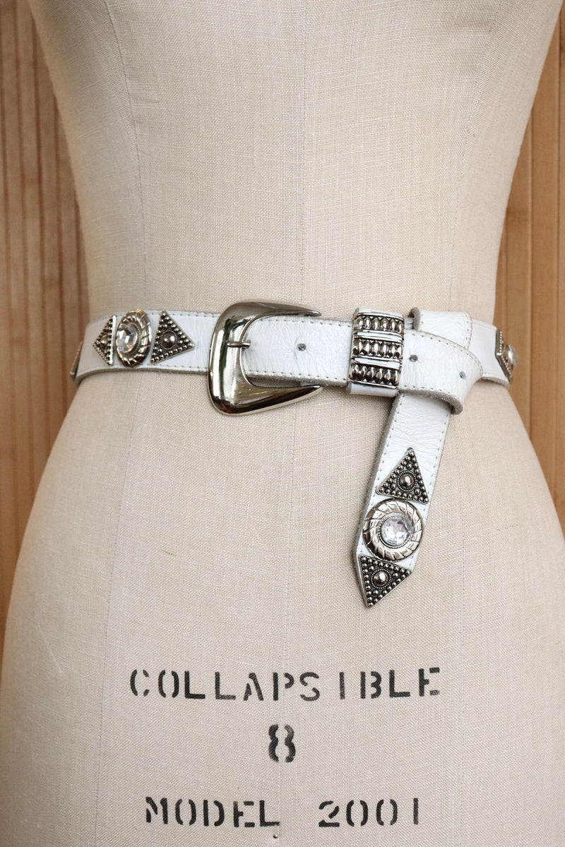 Leather Embellished Belt (White)