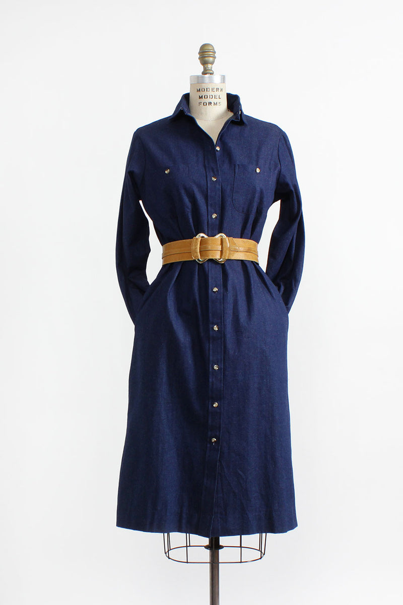 llbean denim dress L.L. Bean Denim Dress Women's Sz 14 Short Sleeve Breast Pockets Snaps Med Wash