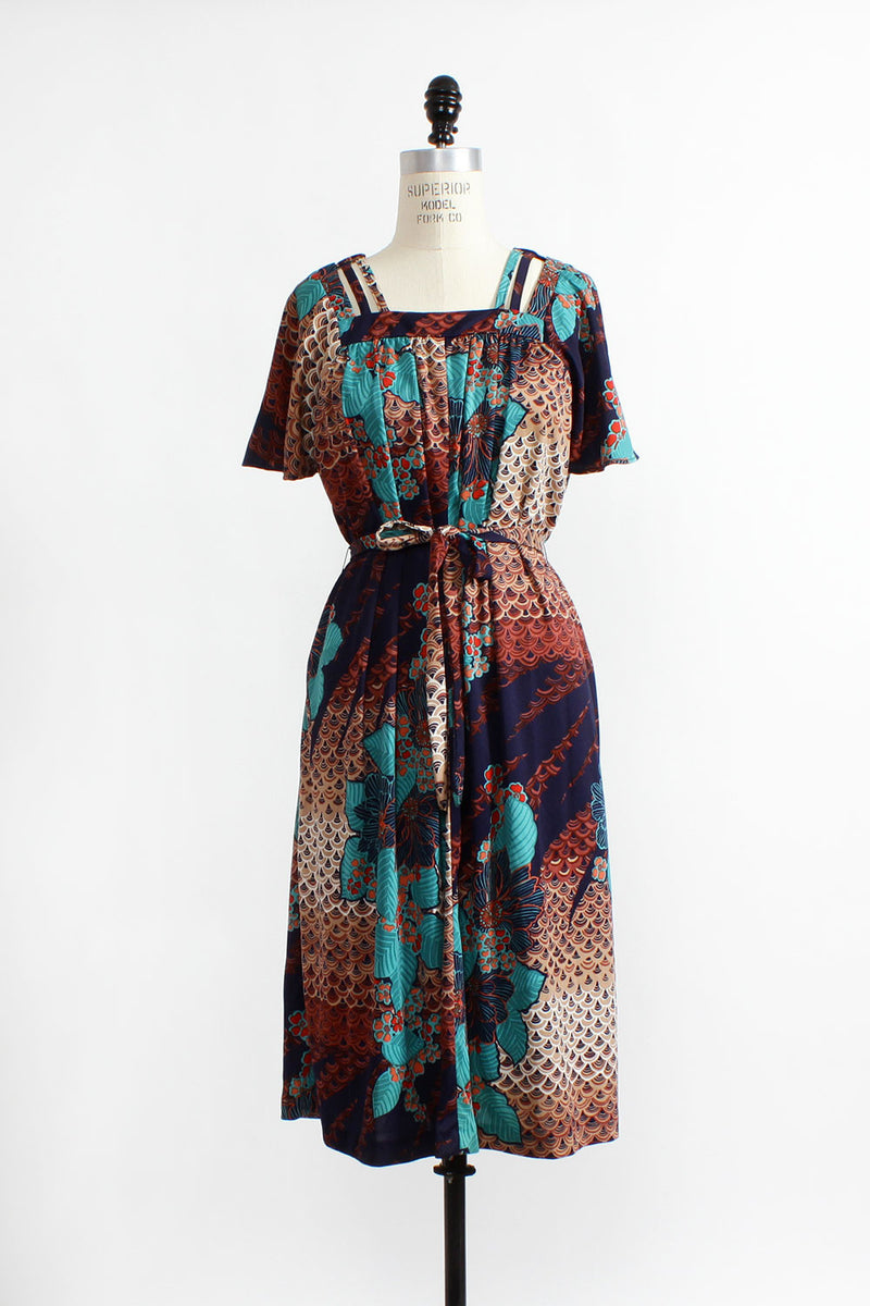Feathers Floral Print 70s Dress OMNIA Feathers Floral Print 70s Dress OMNIA