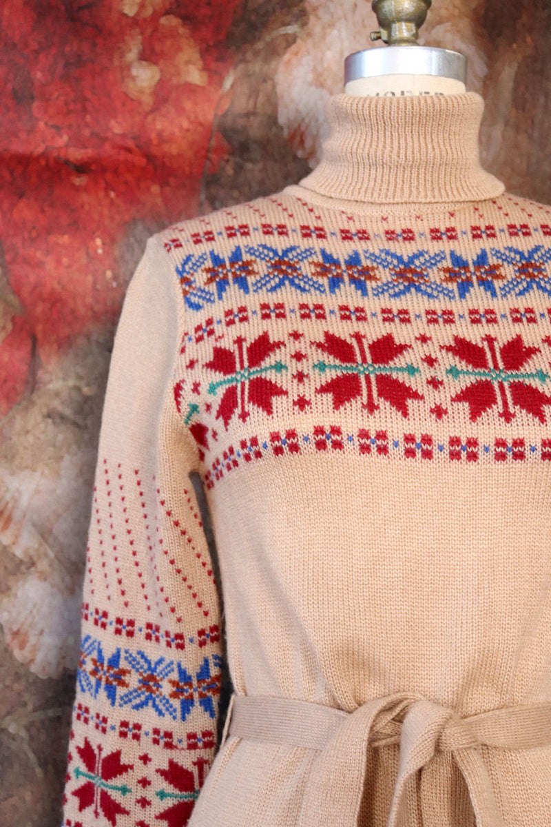 Tan Fair Isle Sweater Dress S/M OMNIA Tan Fair Isle Sweater Dress S/M OMNIA