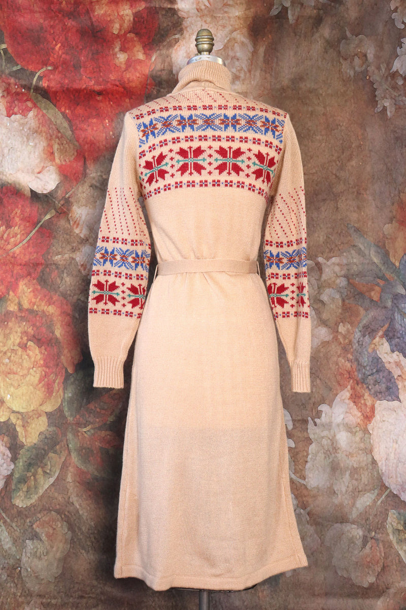 Tan Fair Isle Sweater Dress S/M OMNIA Tan Fair Isle Sweater Dress S/M OMNIA