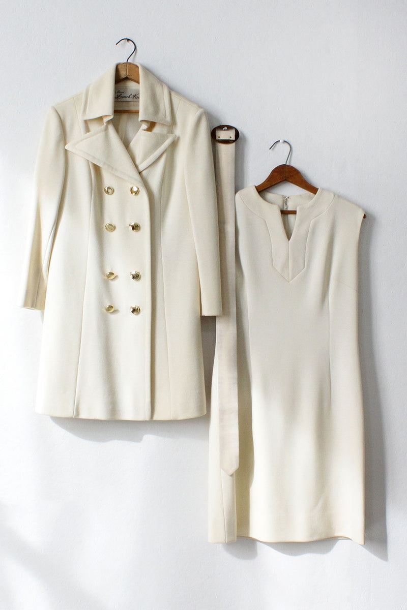cream dress and jacket set 1960s Cream Lace Sheath Dress and Cropped Jacket Set