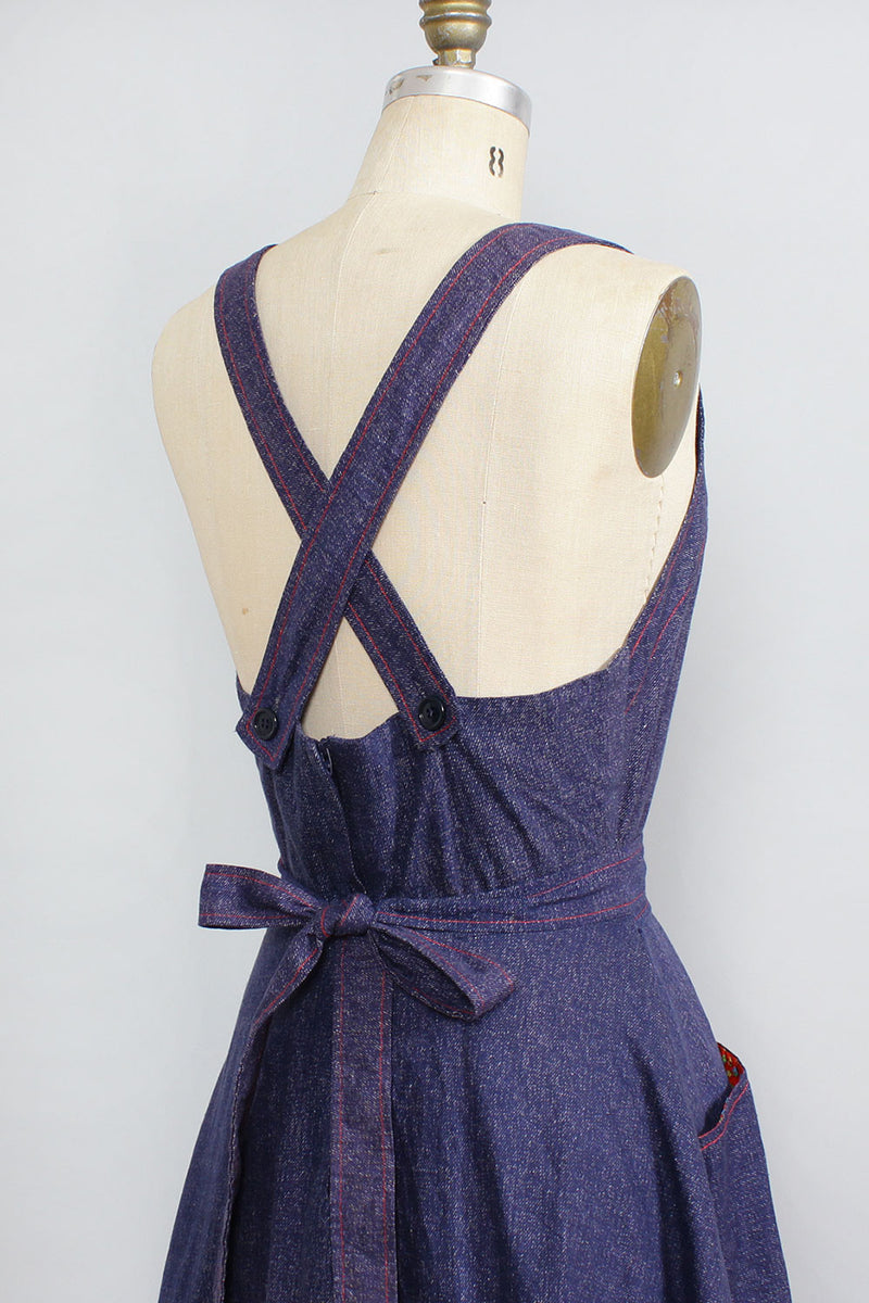retro pinafore dress Denim Pinafore Dress M – OMNIA