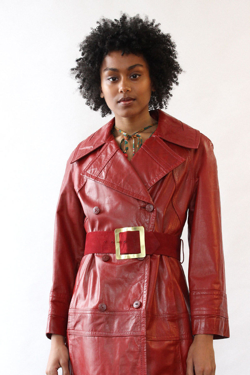 Brick Red 80s Leather Trench Coat – OMNIA