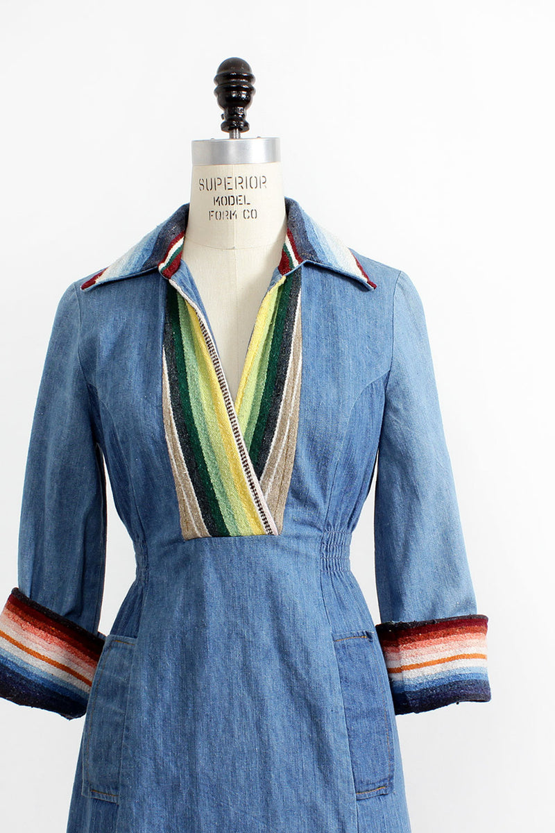 Oops 70s Serape Denim Dress S Oops 70s Serape Denim Dress S