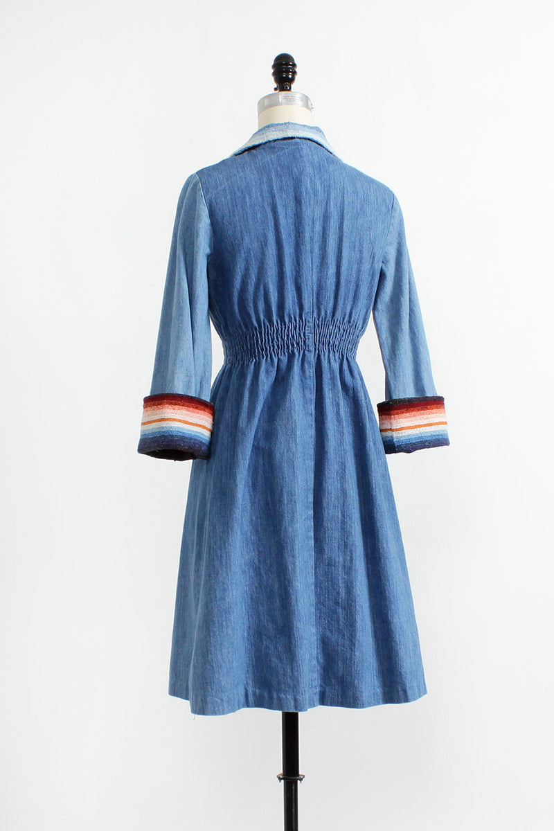 70s style denim dress ASOS DESIGN denim 70s style puff sleeve mini dress in indigo