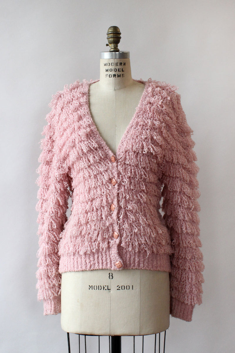 V Neck Pink Shaggy Cardigan Blush Shag Cardigan XS-M