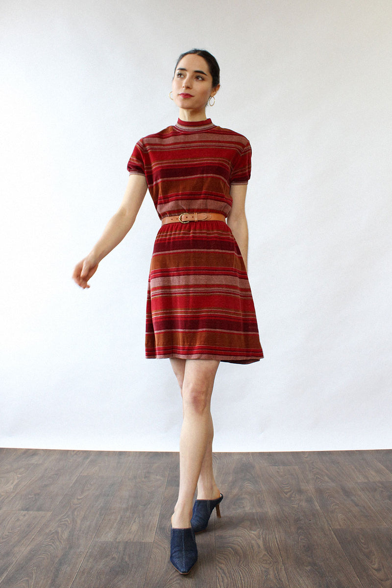 Maroon Striped Velour Mini Dress XS-M  OMNIA