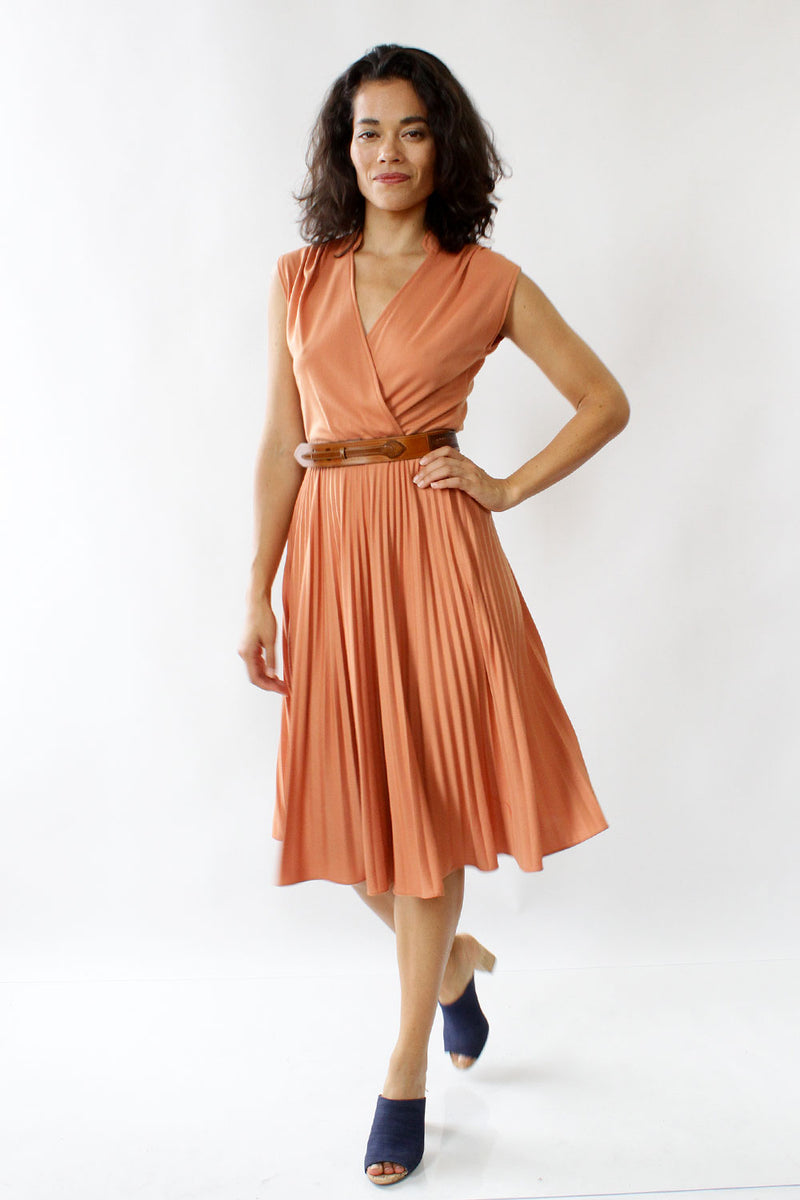 apricot pleated dress ASOS DESIGN Curve off-shoulder pleated waist detail midi pencil dress in apricot