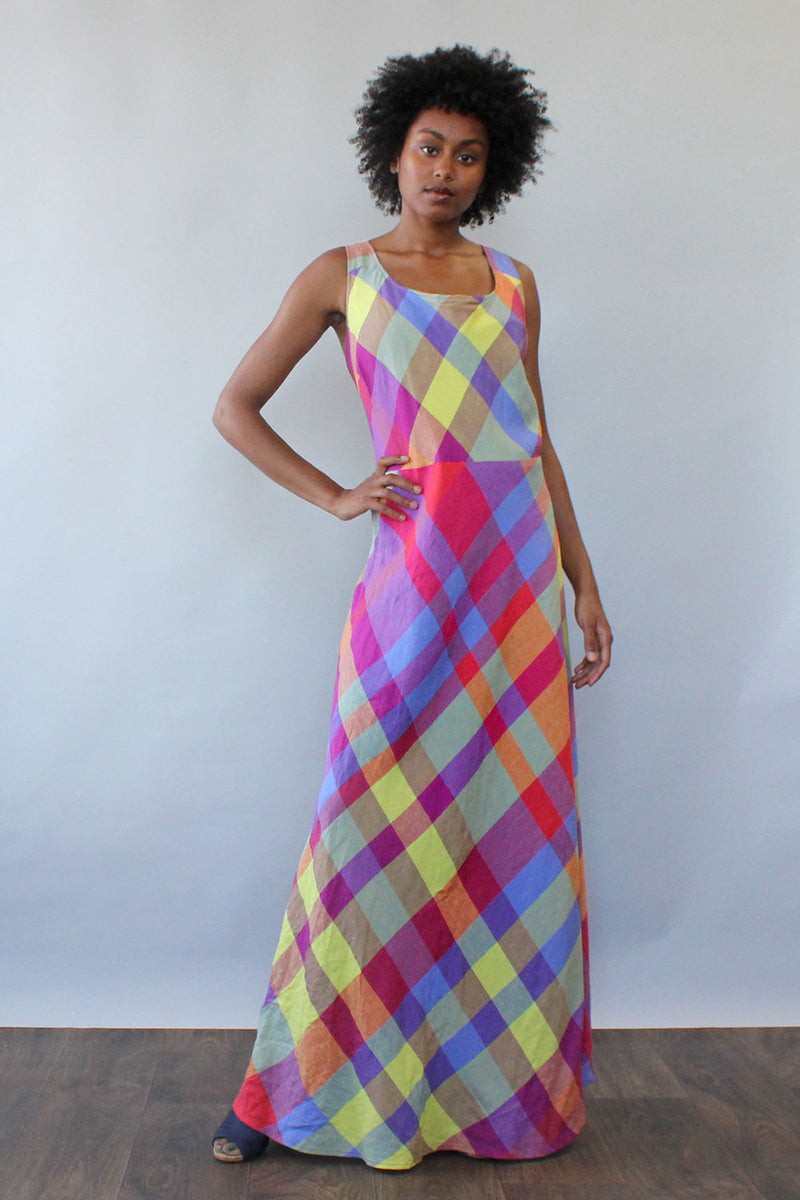 London Plaid Maxi Dress L/XL OMNIA London Plaid Maxi Dress L/XL OMNIA