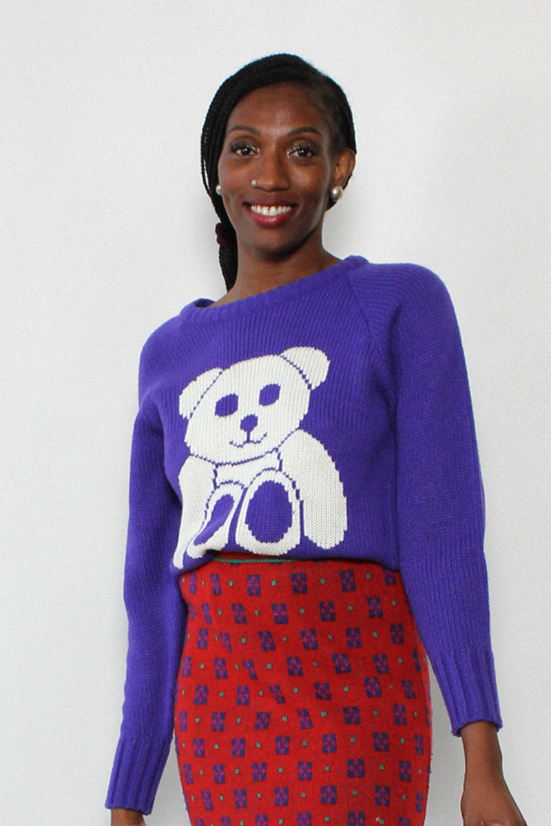 teddy bear ribbed-knit jumper