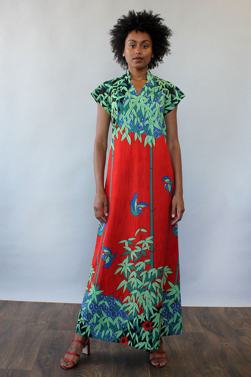 Bamboo Print Maxi Dress L OMNIA Bamboo Print Maxi Dress L OMNIA