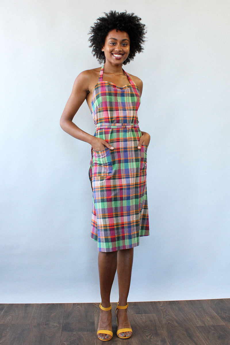 Plaid Apron Wrap Dress M/L