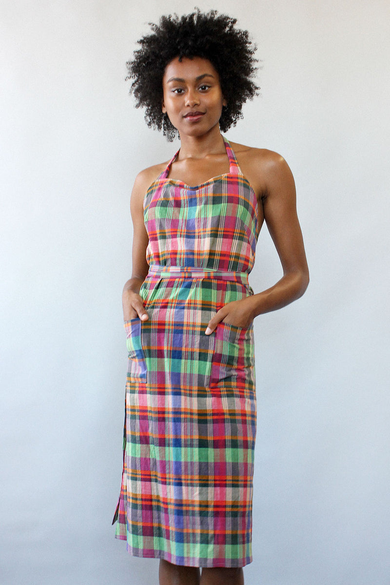 Plaid Apron Wrap Dress M/L OMNIA Plaid Apron Wrap Dress M/L OMNIA
